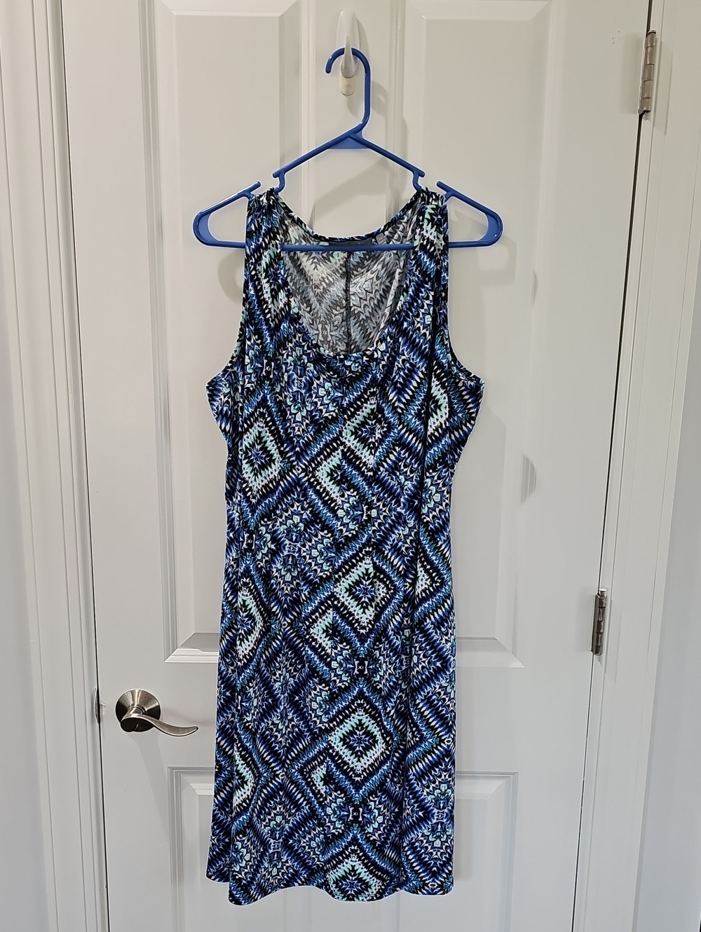 NY Collection Blue and Black Printed Scoop Neck Dress